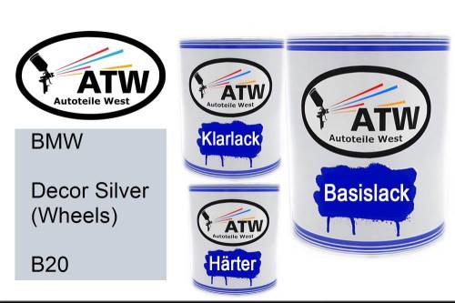 BMW, Decor Silver (Wheels), B20: 1L Lackdose + 1L Klarlack + 500ml Härter - Set, von ATW Autoteile West.